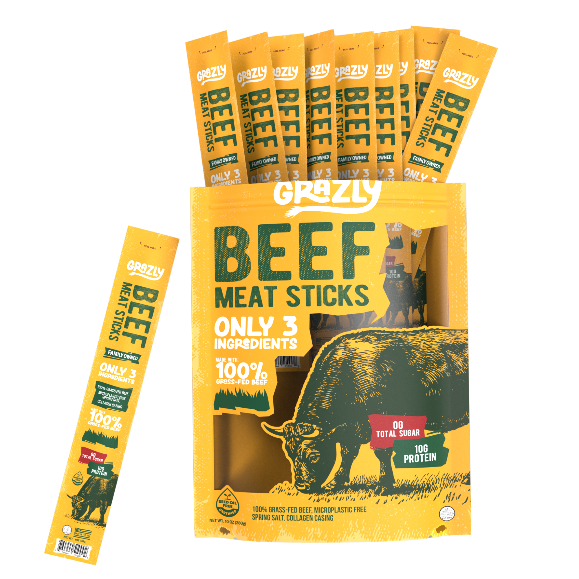 Grazly Plain Beef Meat Sticks grass-fed carnivore snack