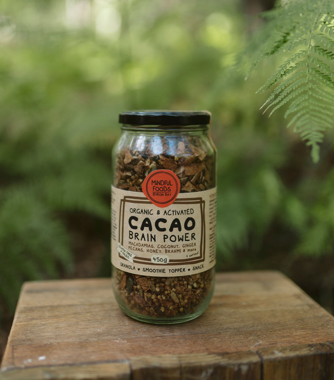 Mindful Foods Cacao Brain Power activated granola blend — organic activated buckwheat, almonds, pecans, and coconut chips with cacao nibs, from $12.95 AUD