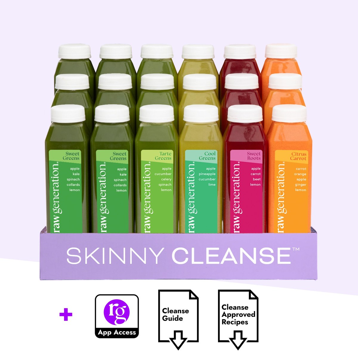 Raw Generation Skinny Cleanse cold-pressed juice kit with six daily flavors