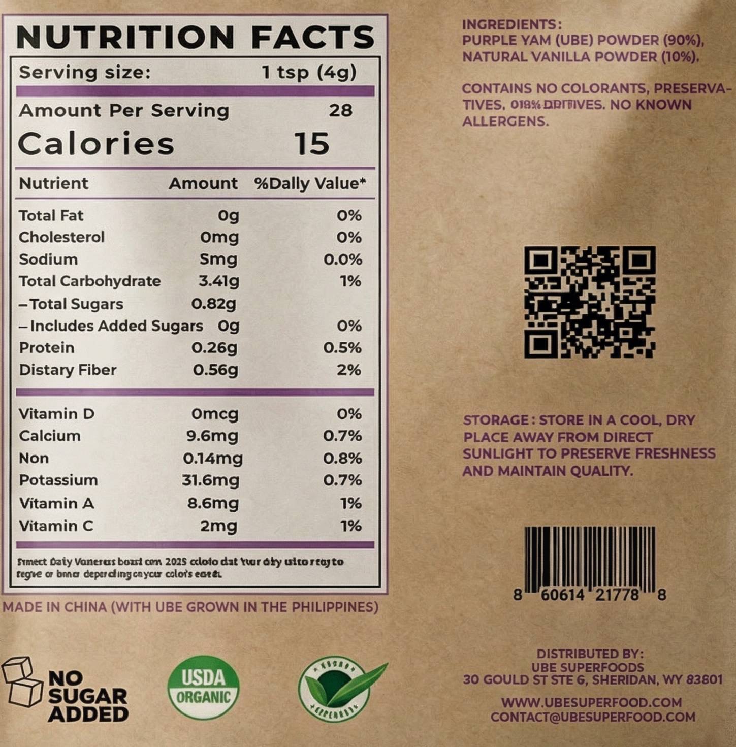 Ube Superfood nutrition panel