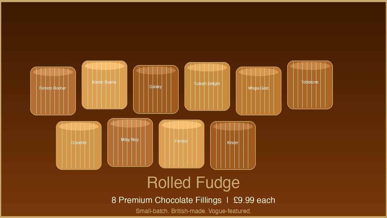 WTFudge UK product range Stuffed Wheels Rolled Fudge Slices